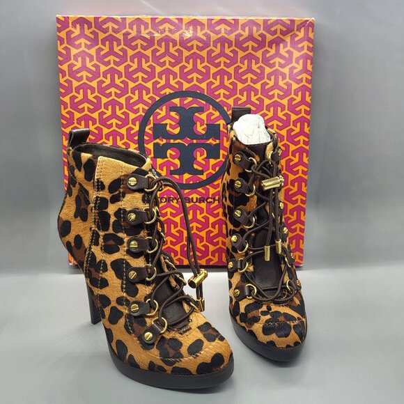 Tory Burch Shoes - Tory Burch Halima Animal Print Lace-Up Booties